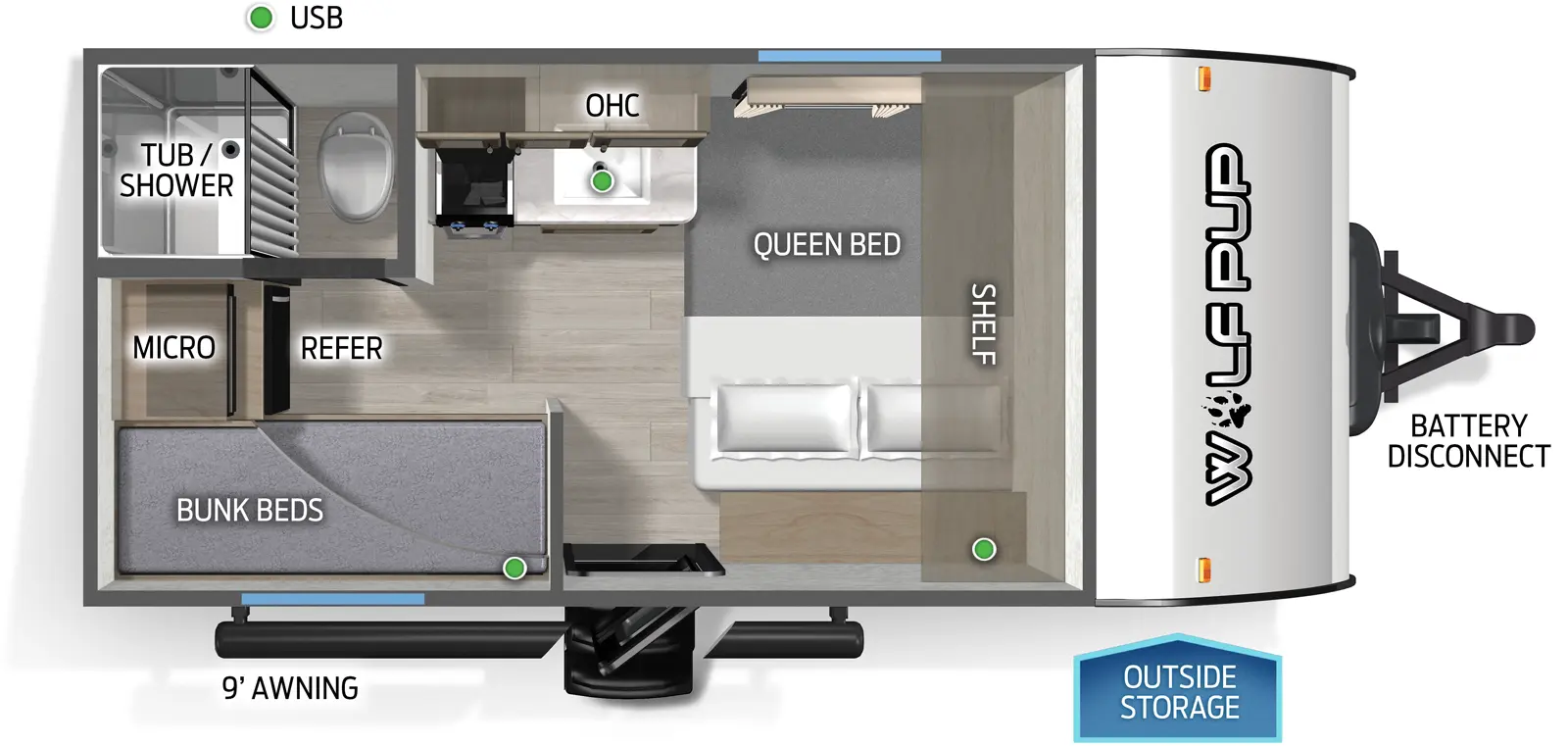 Wolf Pup 14BHW Floorplan